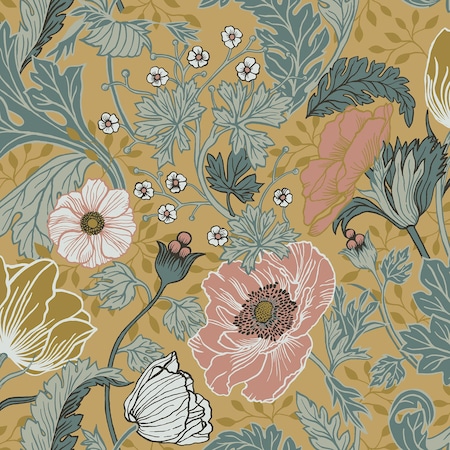 Manhattan Comfort Malakoff Anemone Mustard Floral 33 ft L X 205 in W Wallpaper BR4080-33002